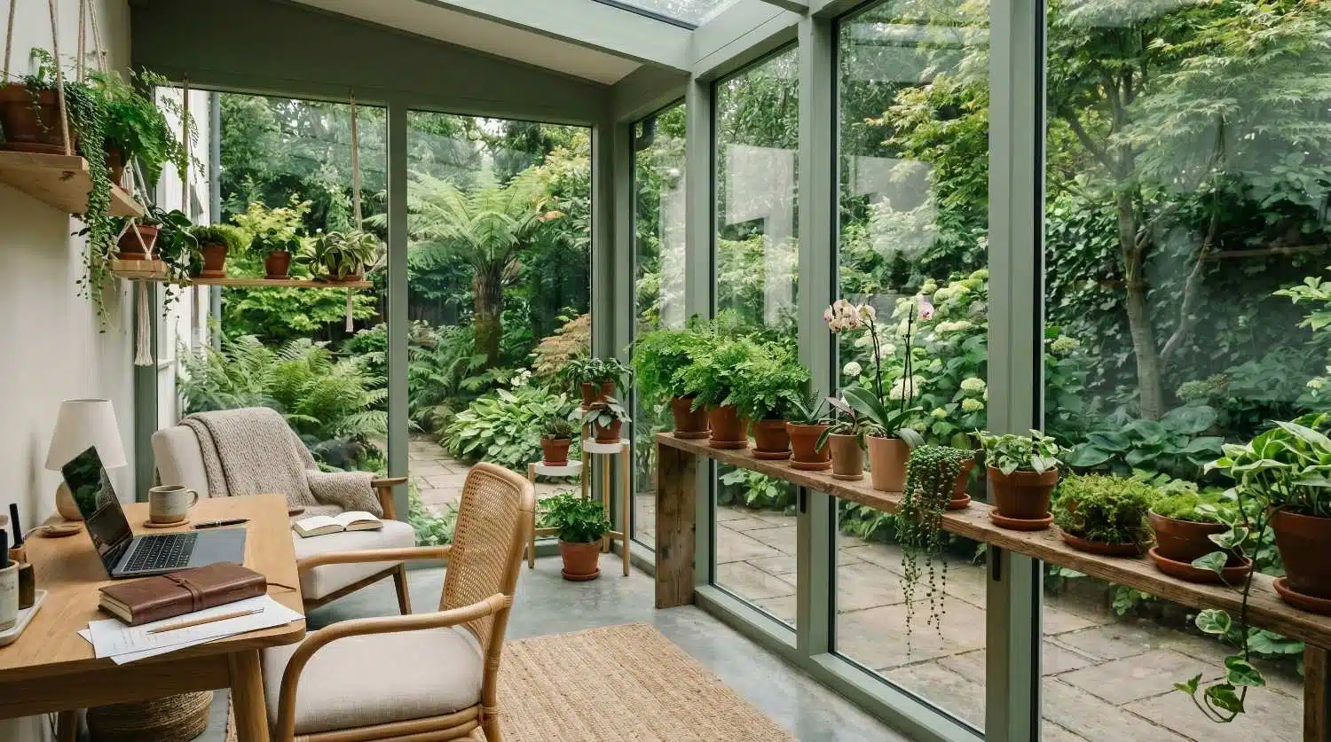 North-facing solarium with soft, even ambient light